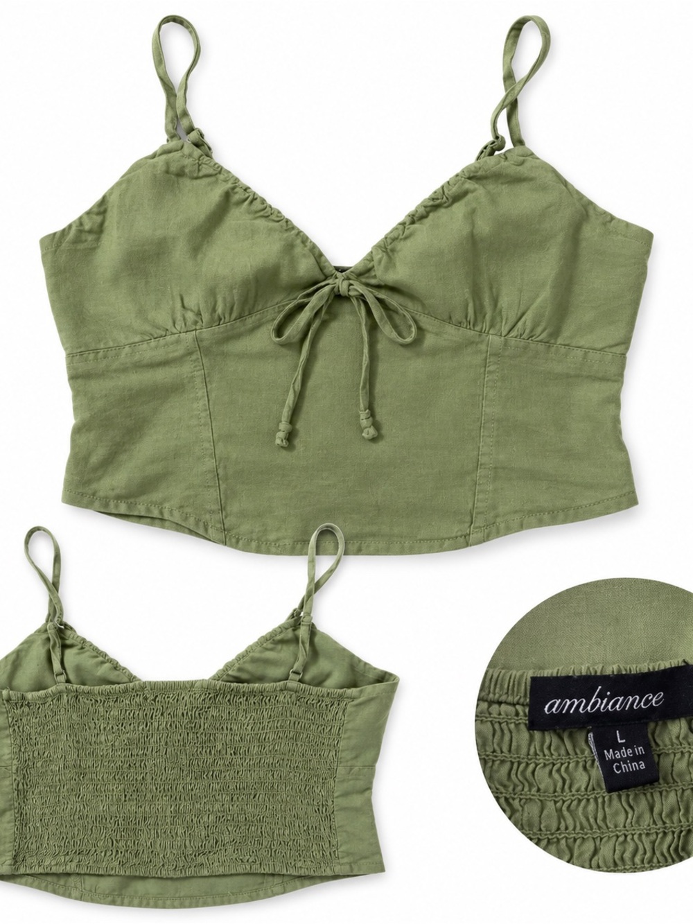 Ambiance Olive Tie-Front Crop Cami